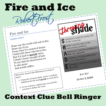 Fire And Ice By Robert Frost Context Clue One Pager By Tori Allred