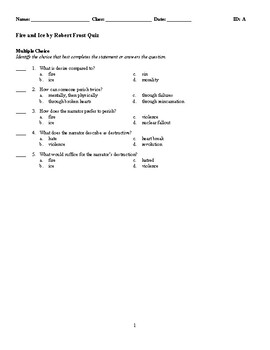 Fire And Ice By Robert Frost Worksheet And Quiz By Gordon Arick Tpt