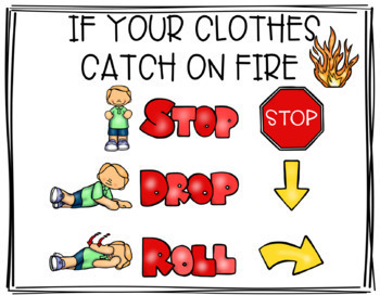 Fire safety and prevention, fire drill, Stop - drop - roll, & 2