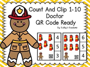 Preview of Firefighter Count And Clip 1-10 (QR Code Ready) Dollar Deal