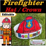 Firefighter Hat Editable Name | Fire Safety Week Craft | F