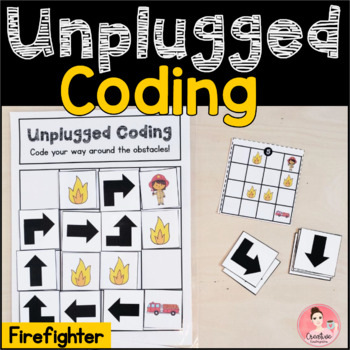 Preview of Firefighter Unplugged Coding Activity for Beginners (English and French)