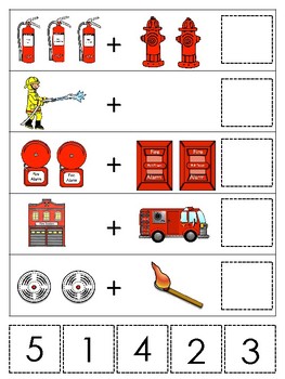 firefighter themed math addition game printable preschool game tpt