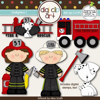 Preview of Firefighters 1-  Digi Clip Art/Digital Stamps - CU Clip Art