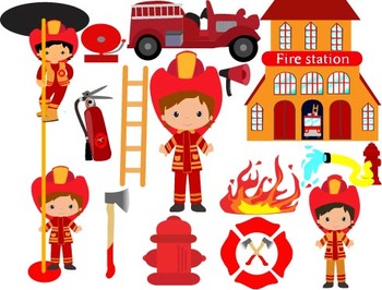 Preview of Firefighter's Clip Art fireman firefighter fire truck engine firetruck boy--046-