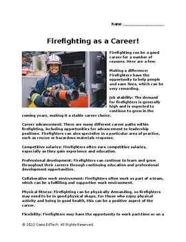 Preview of Firefighting Career Worksheet!