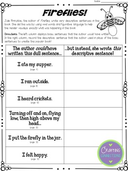 Fireflies A Free Mentor Text Writing Activity By Deb Hanson Tpt