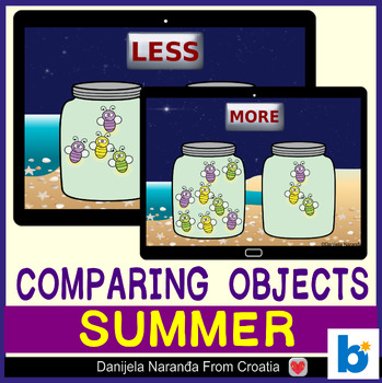 Preview of Fireflies Math More or Less up to 10 Summer End of year MATH Boom™ Cards