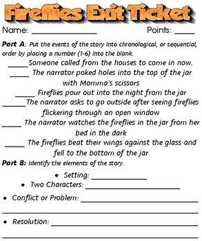 Fireflies By Julie Brinckloe Worksheets Teaching Resources Tpt