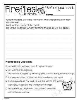 Fireflies By Julie Brinckloe Reading Response Packet By Patti Mihalides