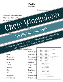 Preview of Firefly | Choir Worksheet | Andy Beck