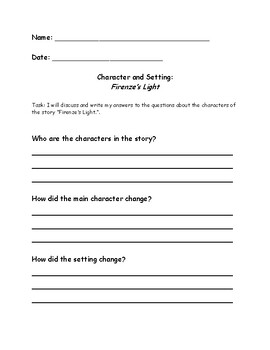 Firenze's Light - Character and Setting Worksheets by Learning with Mr G