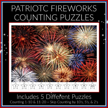Preview of Fireworks Puzzles | Math Activity | Counting & Skip Counting | Patriotic