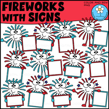 Preview of Fireworks with Signs Patriotic Clipart