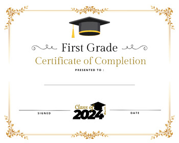 Preview of First 1st Grade Certificate of Completion Graduation Diploma Printable Award