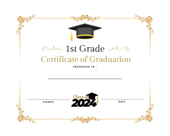Preview of First 1st Grade Certificate of Graduation Diploma Printable Award Gold Design