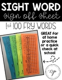 First 100 Fry Word Check Off Sheet