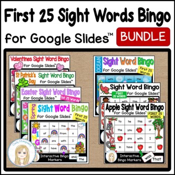 Preview of First 25 Sight Words Digital Bingo Game Bundle for Google Slides™