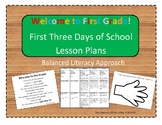 First 3 Days of School Lesson Plans- First Grade