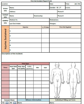 Preview of First Aid Accident Report Form with Filled out Example