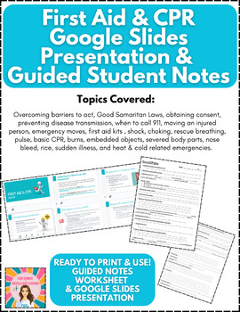 Preview of First Aid & CPR Google Slides presentation & student guided note sheet