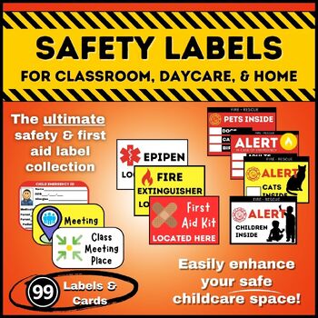 Preview of First Aid Safety Labels for Classroom & Home │Epipen, Fire, Child ID + more!