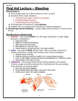 Preview of First Aid Lecture Notes - Bleeding Control
