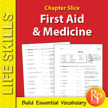 Preview of First Aid & Medicine Life Skills Activities - No Prep Vocabulary Worksheets
