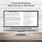 First Aid Reading Comprehension Worksheet | Health | CPR |