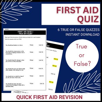 Preview of First aid quiz with true or false questions and answers