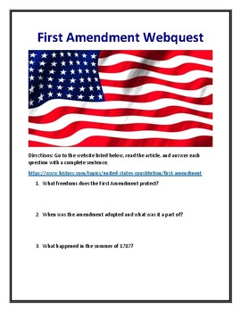 Preview of First Amendment (1st Amendment) Webquest With Answer Key!