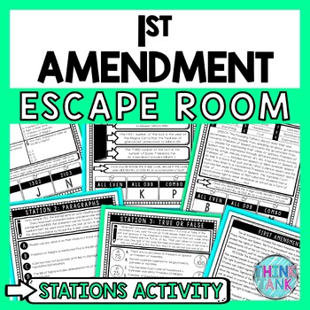 Preview of First Amendment Escape Room Stations - Reading Comprehension Activity - Civics