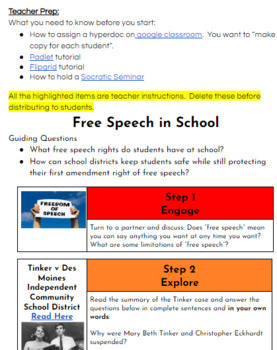 Preview of First Amendment: Student Free Speech at School Hyperdoc