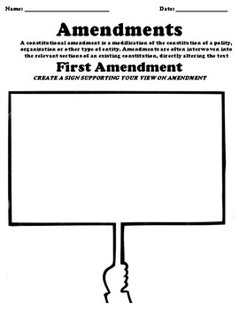 Preview of First Amendment Worksheet "Create your own Sign"