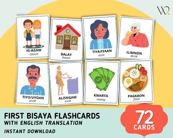 Preview of First Bisaya Words Flashcards (72 Cards) w/ English Translation