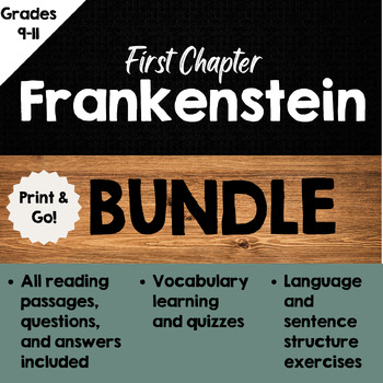 Preview of First Chapter Frankenstein WORKSHEETS: reading, language, vocab, grades 9, 10,11
