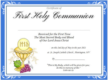 Preview of First Communion Certificate - Google Slides