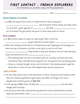 Preview of First Contact French Explorers Scaffolded Notes - Alberta Grade 7 Social Studies