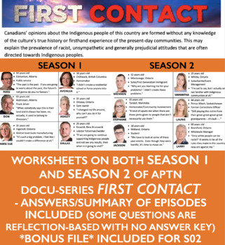 Preview of First Contact docu-series - Season 1 AND Season 2 worksheets - Indigenous
