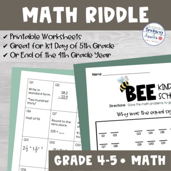 First Day 5th Grade Math Riddle by Ms Fio in Fifth | TpT