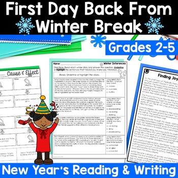 Preview of First Day Back From Winter Break Reading Writing Worksheets New Years Resolution