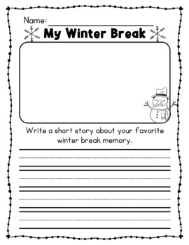 First Day Back from Winter Break Writing Prompt Activities Printable