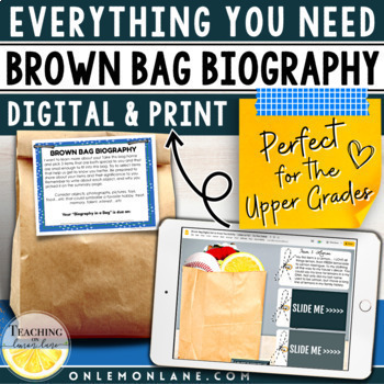 Preview of First Day Back to School Brown Bag Biography All About Me Digital 4th 5th Grade