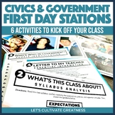 First Day Back to School Civics American Government Statio