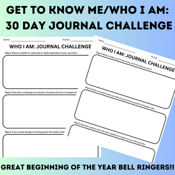 Preview of First Day/Beginning of Year All About Me 30 Journal Prompts for Middle School