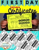 First Day Certificates for Grades K-5: Editable