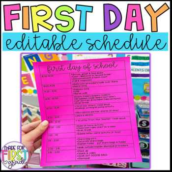 Preview of First Day Editable Schedule: First Week of School Schedules: Back To School