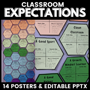 Preview of Classroom Expectations Display for Rules & Respect: Posters & PowerPoint