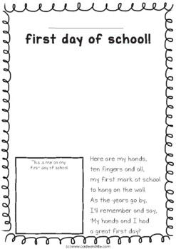 First Day Handprint Poem by Castle and Kite TPT