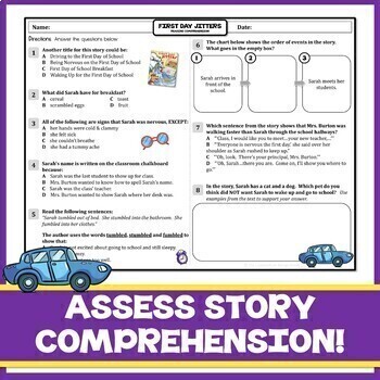 Preview of First Day Jitters! ELA Reading Comprehension Activity/Worksheet